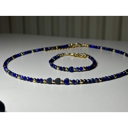 Lapis lazuli naszyjnik i bransoletka kamienie naturalne złoty zestaw