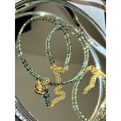 Turkus afrykański zestaw z kamieni naturalnych złoto zielony