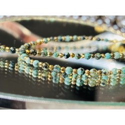 Turkus afrykański zestaw z kamieni naturalnych złoto zielony