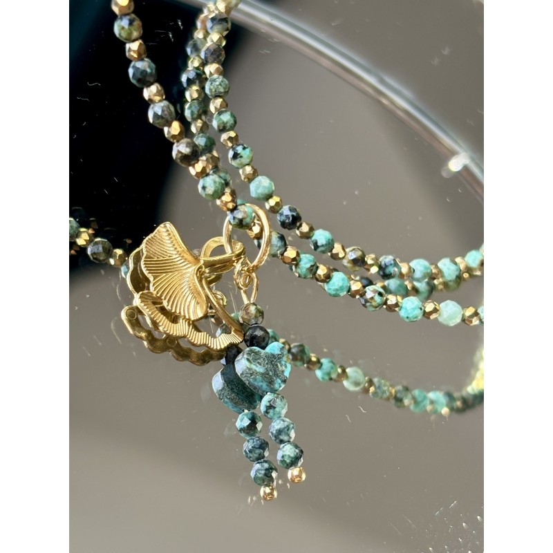 Turkus afrykański zestaw z kamieni naturalnych złoto zielony