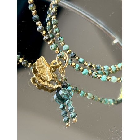 Turkus afrykański zestaw z kamieni naturalnych złoto zielony