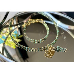 Turkus afrykański zestaw z kamieni naturalnych złoto zielony