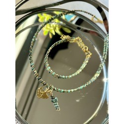 Turkus afrykański zestaw z kamieni naturalnych złoto zielony