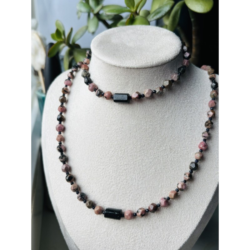 Zestaw z kamieni naturalnych Turmalin rodochrozyt naszyjnik