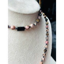 Zestaw z kamieni naturalnych Turmalin rodochrozyt naszyjnik