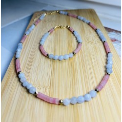 Zestaw Akwamaryn kwarc różowy kamienie naturalne