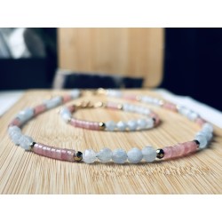 Zestaw Akwamaryn kwarc różowy kamienie naturalne