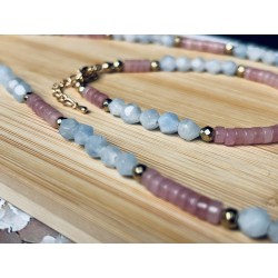 Zestaw Akwamaryn kwarc różowy kamienie naturalne