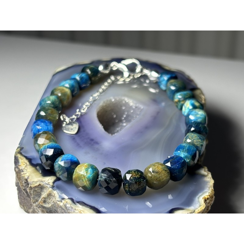 2 Apatyt ciemny turkus srebro 925 Fasetowane kwadraty