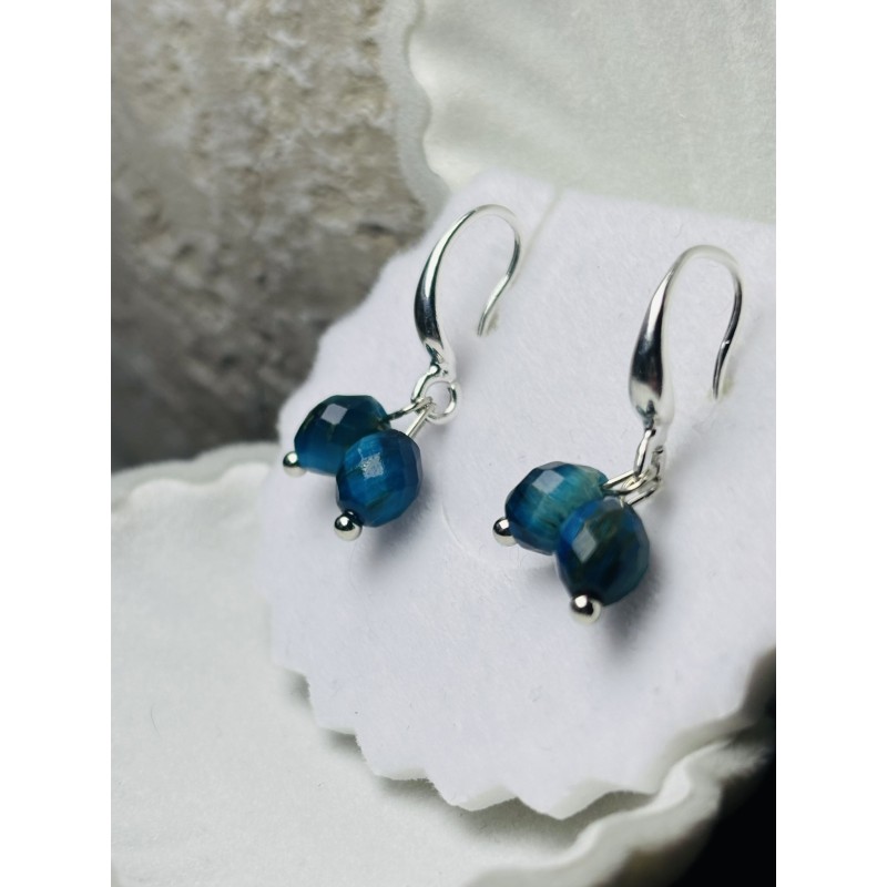 Kolczyki kamienie naturalne apatyt srebro 925 ciemny Morski