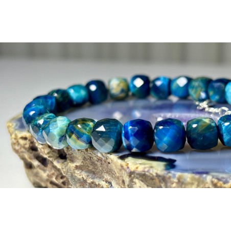 3 Apatyt ciemny turkus srebro 925 Fasetowane kwadraty