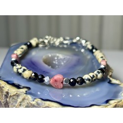 Turmalin jaspis dalmatyński rodonit srebro 925 bransoletka z kamieni