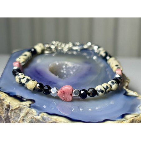 Turmalin jaspis dalmatyński rodonit srebro 925 bransoletka z kamieni