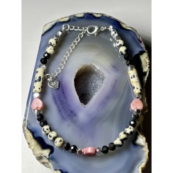 Turmalin jaspis dalmatyński rodonit srebro 925 bransoletka z kamieni