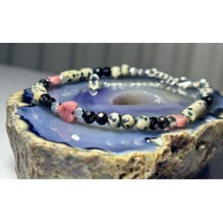 Turmalin jaspis dalmatyński rodonit srebro 925 bransoletka z kamieni