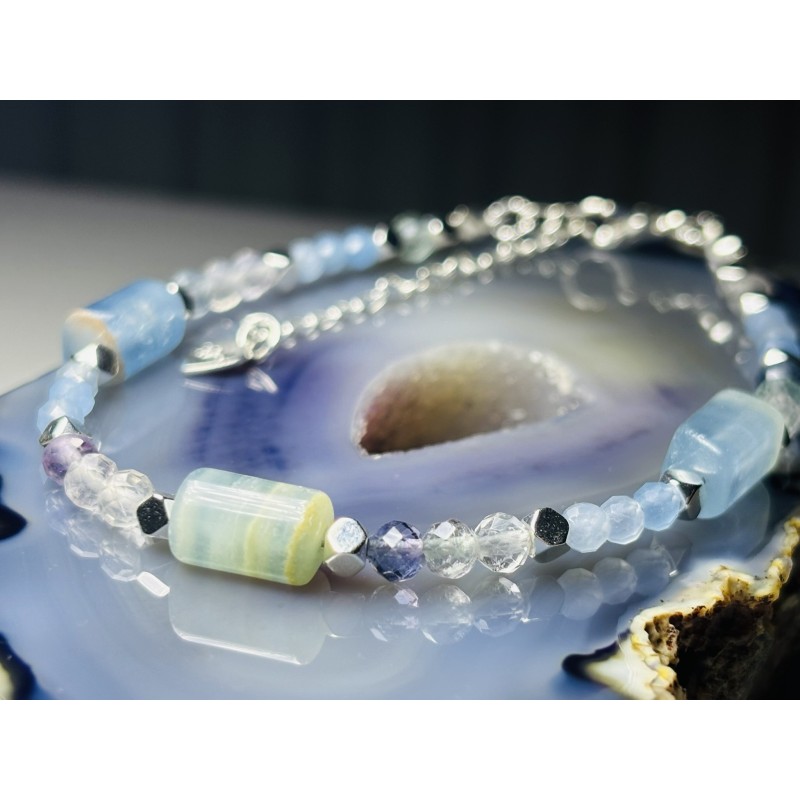 Kalcyt Calcite Akwamaryn Fluoryt hematyt srebro 925