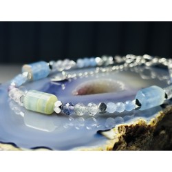 Kalcyt Calcite Akwamaryn Fluoryt hematyt srebro 925