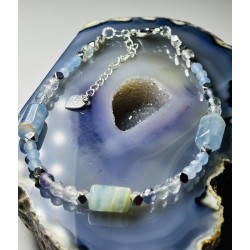 Kalcyt Calcite Akwamaryn Fluoryt hematyt srebro 925