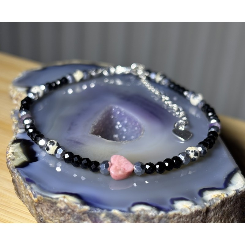 Bransoletka Jaspis dalmatyński ametyst rodonit srebro 925