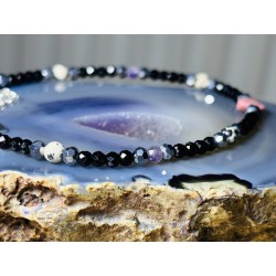 Bransoletka Jaspis dalmatyński ametyst rodonit srebro 925