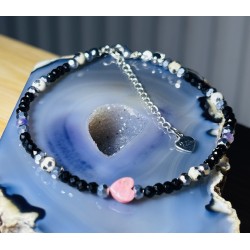 Bransoletka Jaspis dalmatyński ametyst rodonit srebro 925