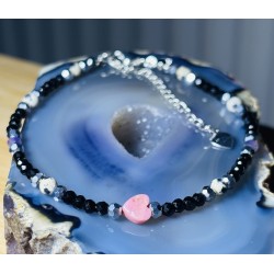 Bransoletka Jaspis dalmatyński ametyst rodonit srebro 925