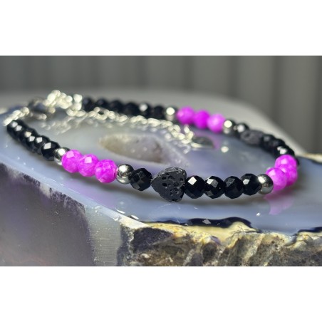 Różowo czarna spinel turmalin lawa serce srebro 925