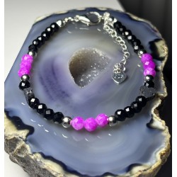 Różowo czarna spinel turmalin lawa serce srebro 925