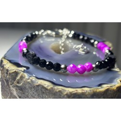 Różowo czarna spinel turmalin lawa serce srebro 925