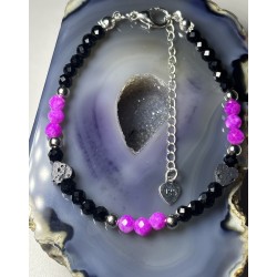 Różowo czarna spinel turmalin lawa serce srebro 925
