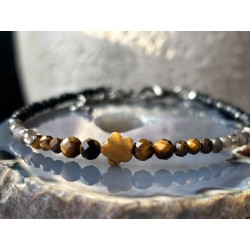 Tiger eye obsydian silver spinel srebrna bransoletka 925