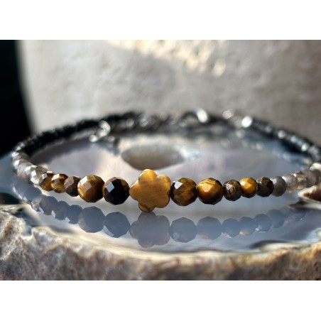 Tiger eye obsydian silver spinel srebrna bransoletka 925