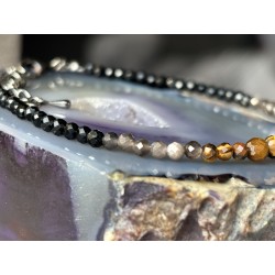 Tiger eye obsydian silver spinel srebrna bransoletka 925