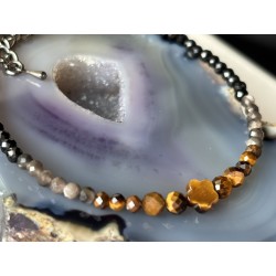 Tiger eye obsydian silver spinel srebrna bransoletka 925