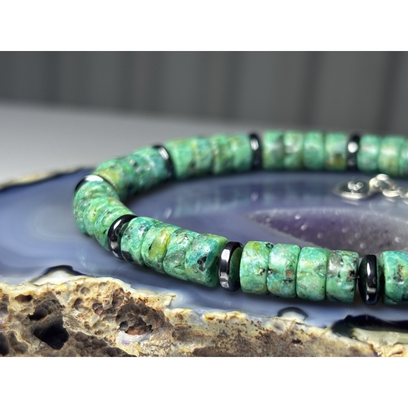 Turkus afrykański duże kamienie hematyt srebro 925