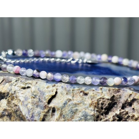 Ametyst liliowy labradoryt bransoletka srebro 925