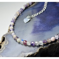 Ametyst liliowy labradoryt bransoletka srebro 925