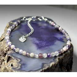Ametyst liliowy labradoryt bransoletka srebro 925