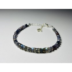 Bransoletka premium Cordieryt Labradoryt fasetowany srebro 925