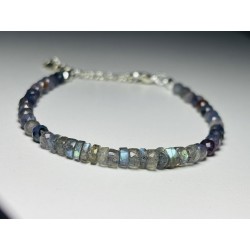 Bransoletka premium Cordieryt Labradoryt fasetowany srebro 925