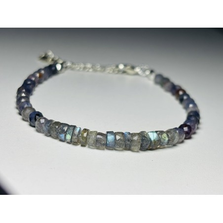 Bransoletka premium Cordieryt Labradoryt fasetowany srebro 925