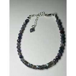 Bransoletka premium Cordieryt Labradoryt fasetowany srebro 925