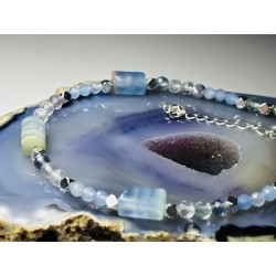 Bransoletka z kamieni naturalnych Kalcyt Fluoryt Akwamaryn hematyt srebro 925