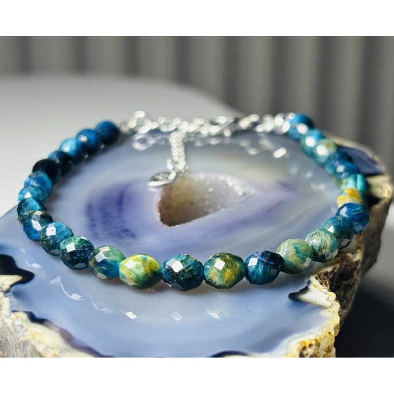 Ciemny morski Apatyt bransoletka srebro 925