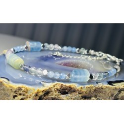 Bransoletka z kamieni naturalnych Kalcyt Fluoryt Akwamaryn hematyt srebro 925