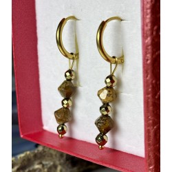 Kolczyki jaspis obrazkowy kamienie naturalne kółka złote