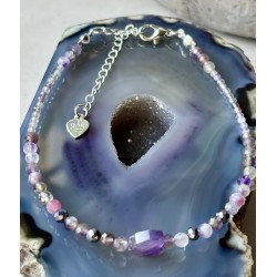 Ametyst serce kwarc dymny kamień księżycowy srebro 925