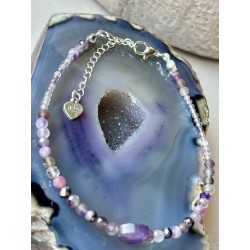 Ametyst serce kwarc dymny kamień księżycowy srebro 925