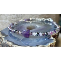 Ametyst serce kwarc dymny kamień księżycowy srebro 925