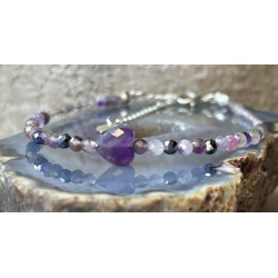 Ametyst serce kwarc dymny kamień księżycowy srebro 925